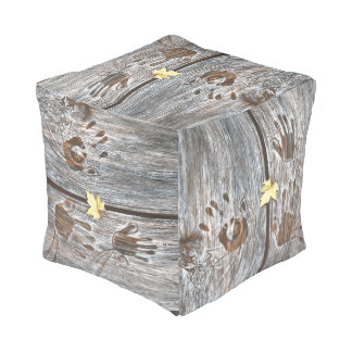 Handprints Birds on Wooden Boards with Autumn Leaf Pouf