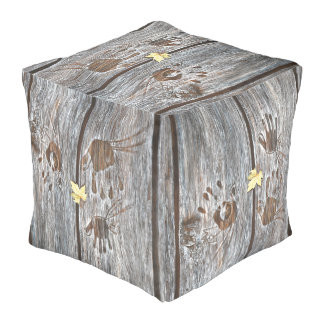 Handprints Birds on Wooden Boards with Autumn Leaf Pouf