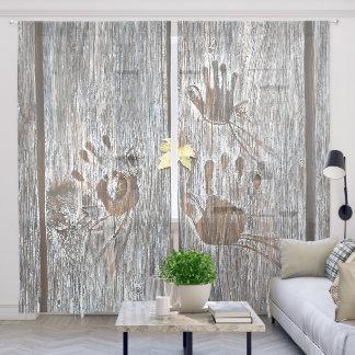 Handprints Birds on Wooden Boards with Autumn Leaf Sheer Curtains