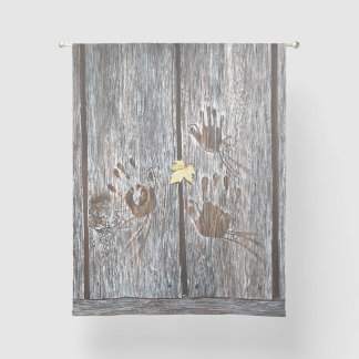 Handprints Birds on Wooden Boards with Autumn Leaf Sheer Curtains