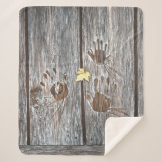 Handprints Birds on Wooden Boards with Autumn Leaf Sherpa Blanket