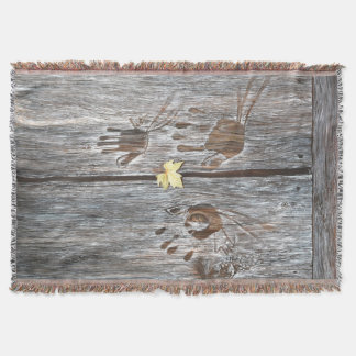 Handprints Birds on Wooden Boards with Autumn Leaf Throw Blanket