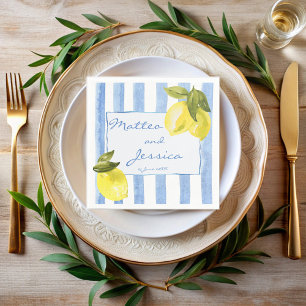 Handrawn blue stripes lemons Italian wedding Napkins