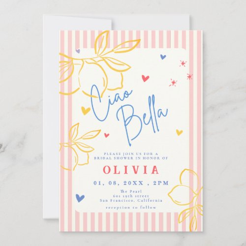 Handrawn Ciao Bella lemon Italian Bridal Shower Invitation