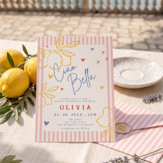 Handrawn Ciao Bella lemon Italian Bridal Shower Invitation