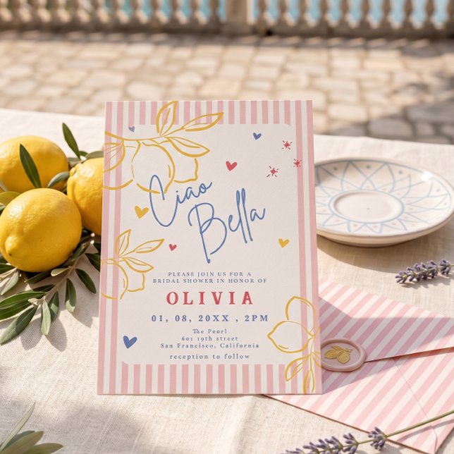 Handrawn Ciao Bella lemon Italian Bridal Shower Invitation (Creator Uploaded)