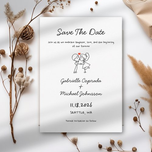 Handrawn Drawing Handwritten Doodle Save The Date Invitation