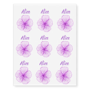 Handrawn Flowers Purple Original Drawing Name Temporary Tattoos