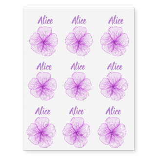 Handrawn Flowers Purple Original Drawing Name Temporary Tattoos
