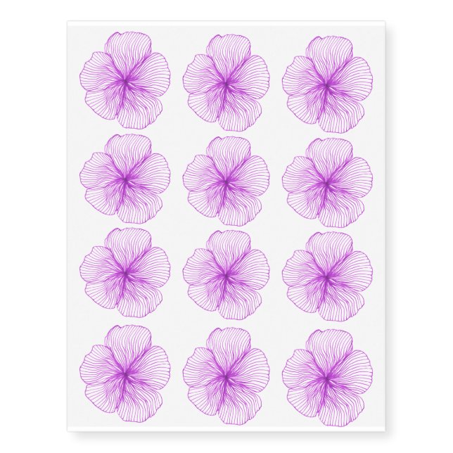 Handrawn Flowers Purple Original Drawing Temporary Tattoos (Front)