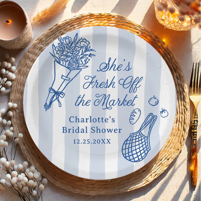 Handrawn Fresh Off the Market Bridal Shower Paper Plates (Creator Uploaded)