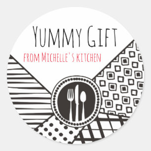 Handrawn mixed patterns utensils chef catering classic round sticker