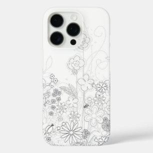 Handrawn Wildflowers Black and White iPhone 16 Pro Case