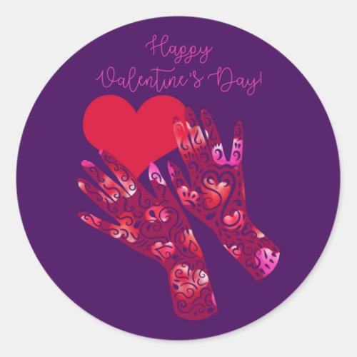 Hands and Heart Happy Valentines Day Classic Round Sticker