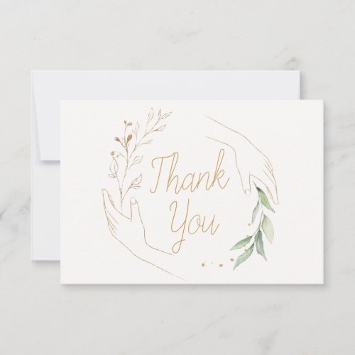 Hands and leaves Thank You Business card