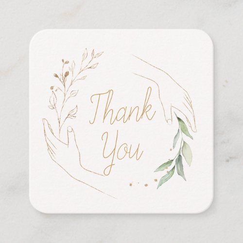 Hands and leaves Thank You Business card