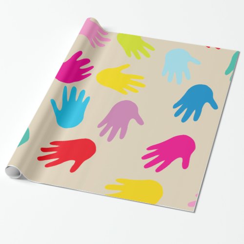 Hands around the world wrapping paper