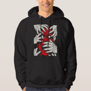 Hands Covering Face Horror Red Demon Art Hoodie