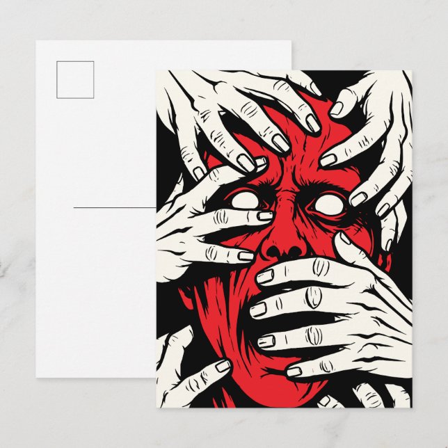 Hands Covering Face Horror Red Demon Art Postcard (Front/Back)