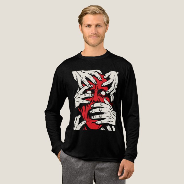 Hands Covering Face Horror Red Demon Art Tri-Blend Shirt (Full Front)