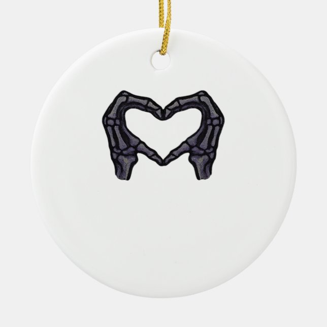 Hands Forming Skeleton Heart Hands Minimal Touch Ceramic Ornament (Front)