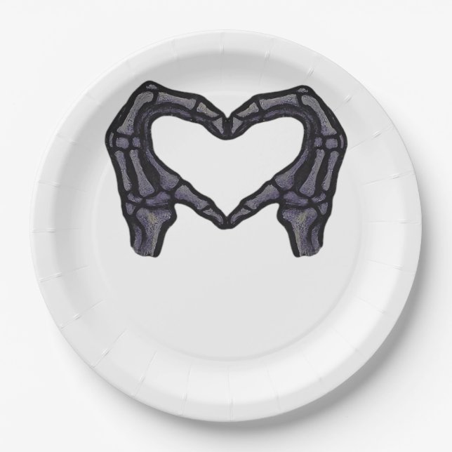 Hands Forming Skeleton Heart Hands Minimal Touch Paper Plates (Front)