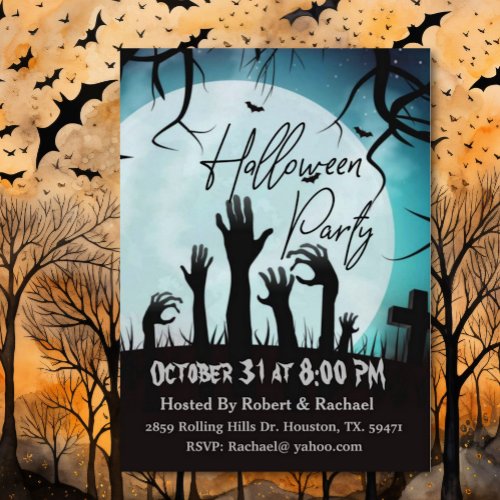 Hands From The Graveyard Spooky Adult Halloween Invitation