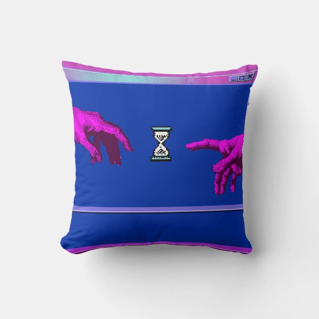 Hands going to touch together online. Concept of s Throw Pillow (Front)