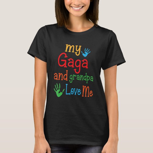 Hands Happy Grandson Daughter My Gaga And Grandpa  T-Shirt (Front)