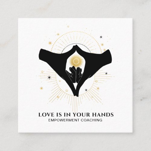  Hands Heart Black Gold Sun Cosmic Energy Square Business Card