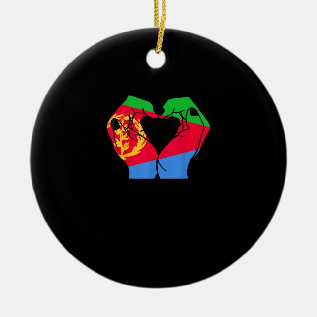 Hands Heart With Eritrean Flag Ceramic Ornament (Front)