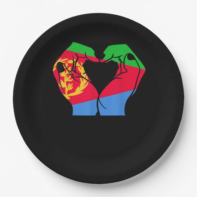 Hands Heart With Eritrean Flag Paper Plates (Front)