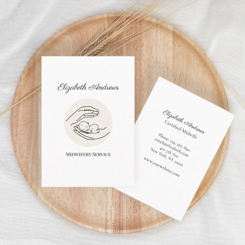 Hands holding a baby illustration white business card