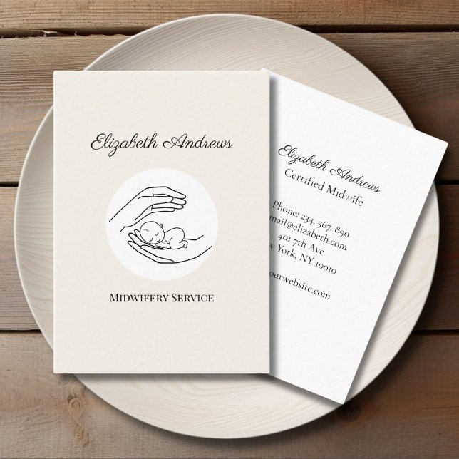 Hands holding A Baby - Line Art Illustration  Business Card (Hands holding A Baby - Line Art Illustration Beige White Business Card)