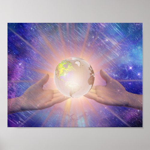 Hands holding a Glowing Globe Poster