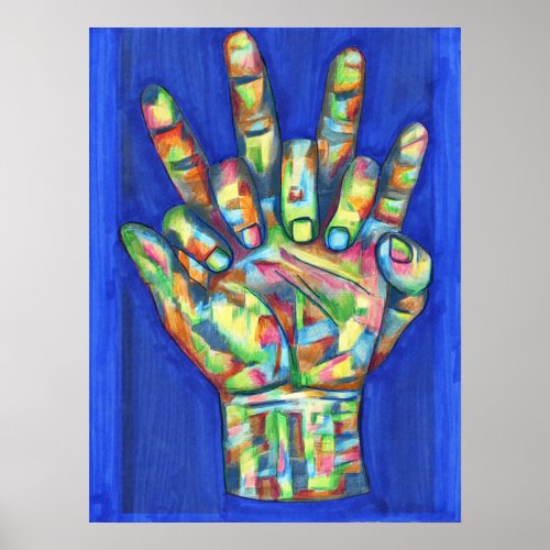 Hands Holding Abstract Original art pencil Drawing Poster