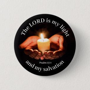 Hands Holding Lighted Candle with Bible message Button