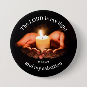 Hands Holding Lighted Candle with Bible message  Button