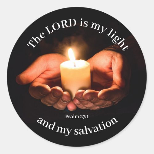 Hands Holding Lighted Candle with Bible message Cl Classic Round Sticker