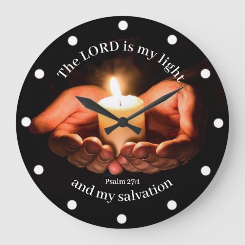 Hands Holding Lighted Candle with Bible message Large Clock