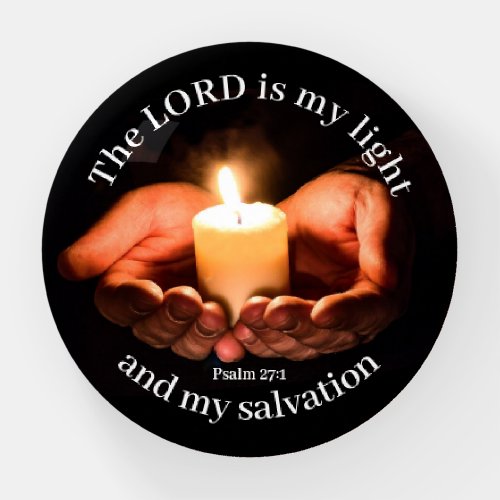Hands Holding Lighted Candle with Bible message Paperweight