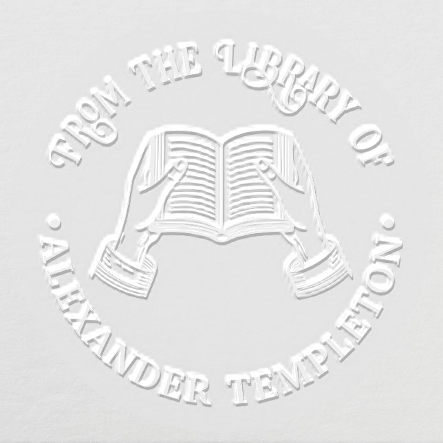 Hands Holding Open Book #1P Library Book Name Embosser (Design)