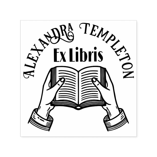 Hands Holding Open Book #1PS Ex Libris Book Name Self-inking Stamp (Design)
