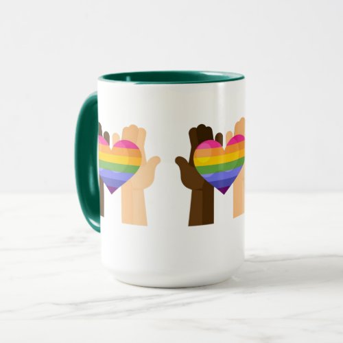 Hands Holding Rainbow Heart  Mug