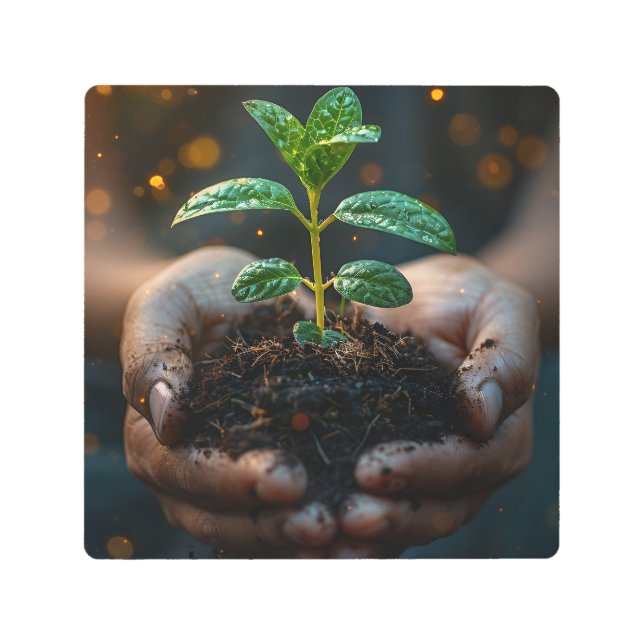 Hands Holding Seedling Growth Hope Art (Front)