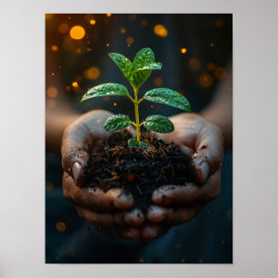Hands Holding Seedling Growth Hope Art Poster