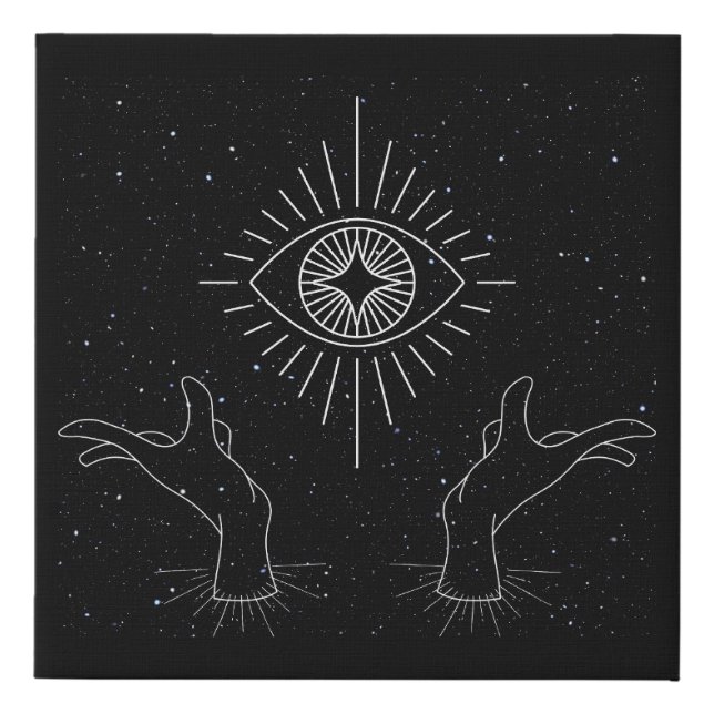Hands holding the eye of power faux canvas print (Front)