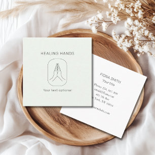 Hands Illustration Light Green White Square Business Card