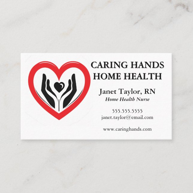 Hands in a Heart Home Health Nurse Business Card (Front)
