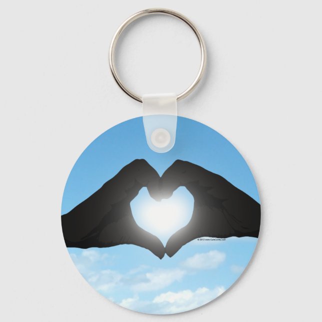 Hands in Heart Shape Silhouette on Blue Sky Keychain (Front)